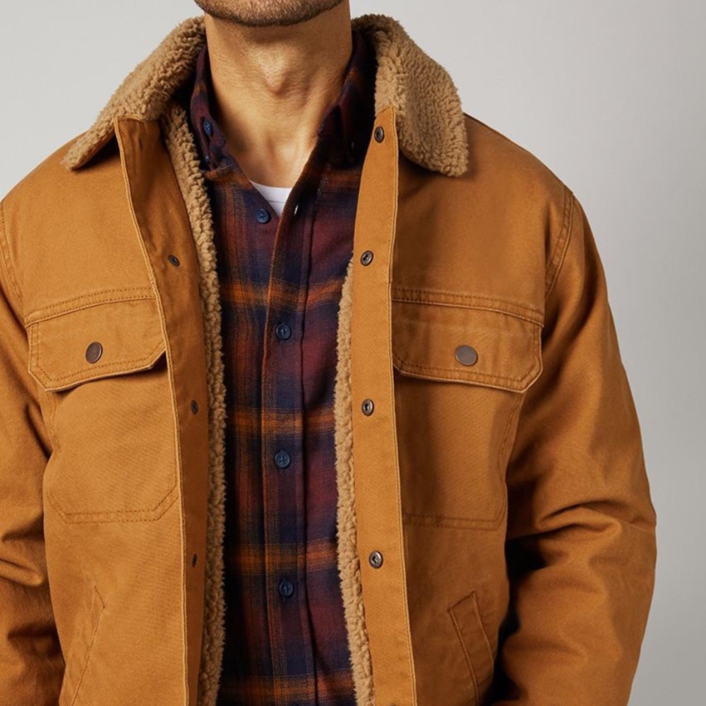 Camel Color Primark Thick Sherpa Fleece Lined Denim Jacket Unisex Size Medium